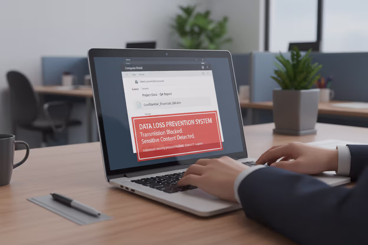 Employee email blocked by DLP before sensitive data is sent