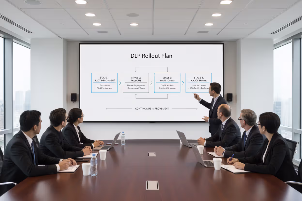 IT team planning phased DLP deployment and policy rollout
