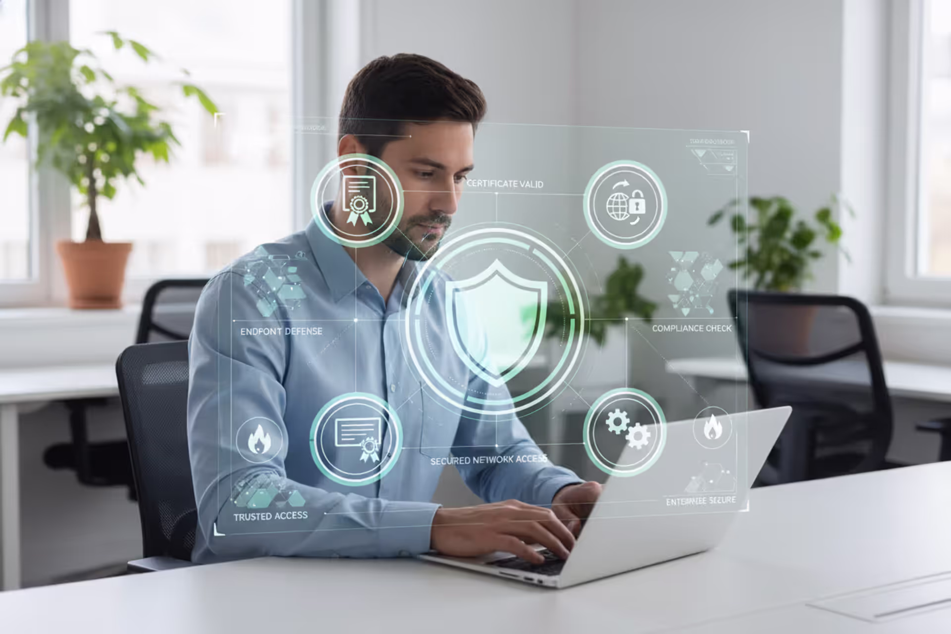 Employee laptop passing endpoint security checks before network access