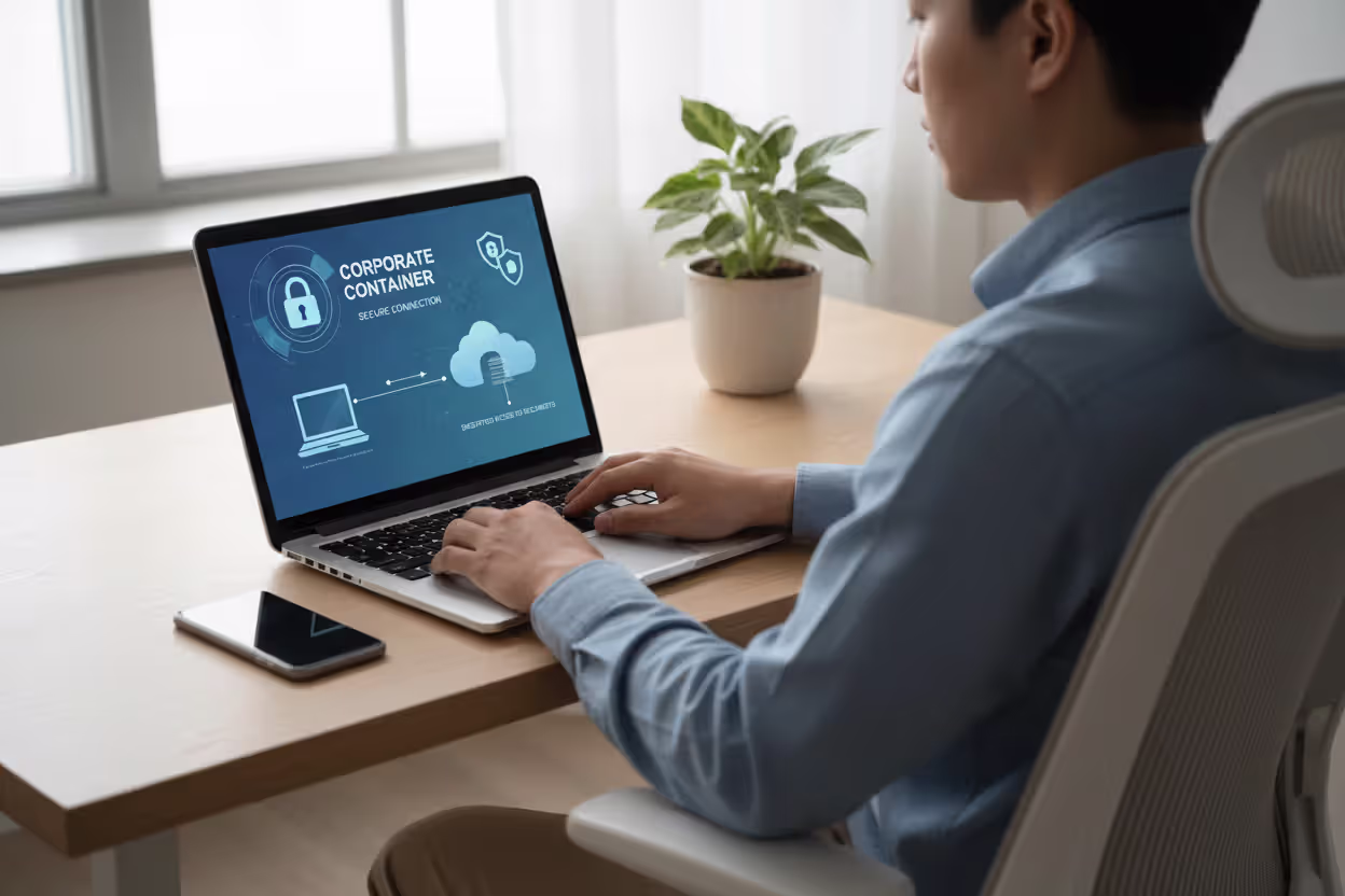 Remote employee accessing protected corporate data from home