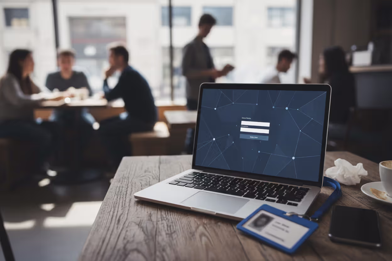 Unattended corporate laptop and smartphone highlighting endpoint data exposure risk