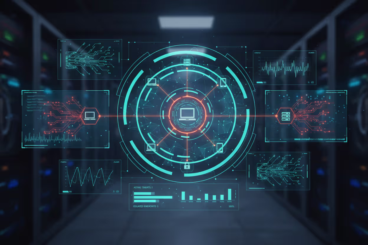 Security operations dashboard isolating a compromised endpoint device