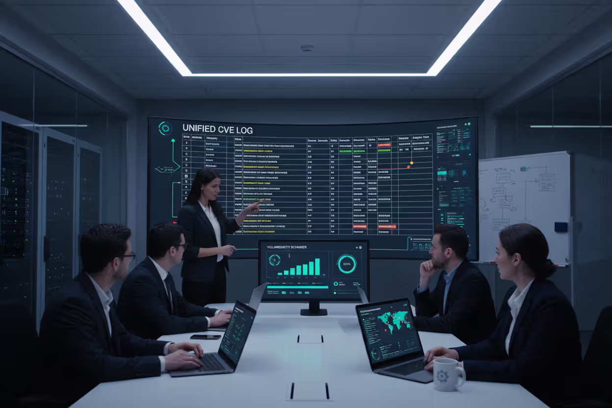 Security team coordinating patching and risk assessment using CVE identifiers