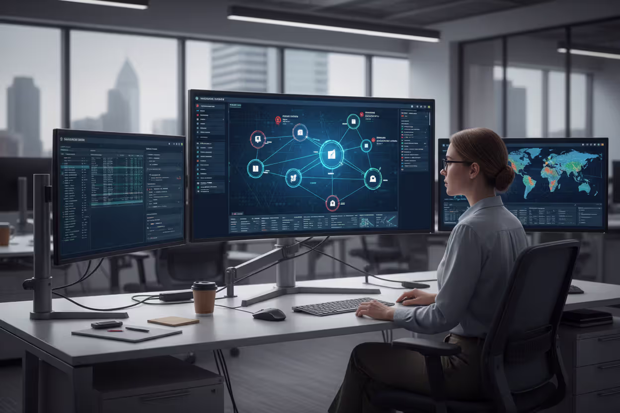 Security engineer reviewing discovered network assets and systems