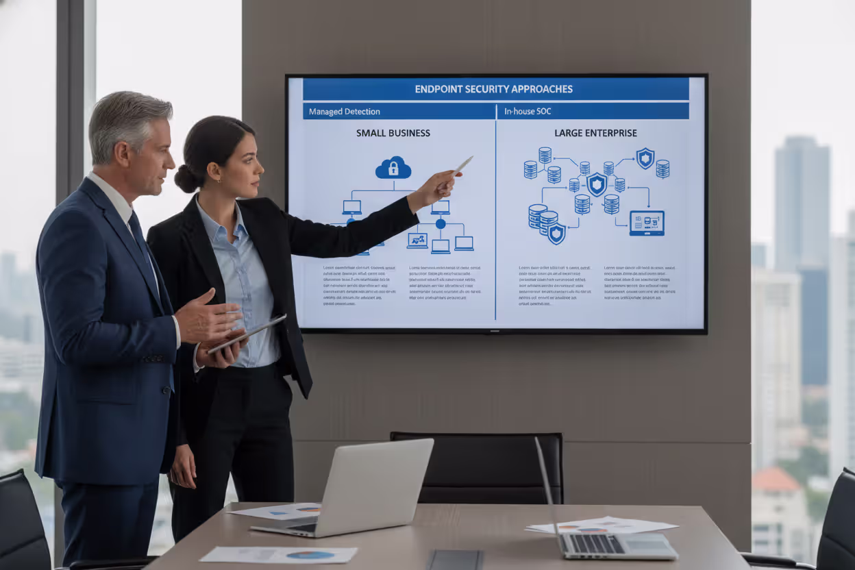 Business team comparing antivirus and EDR options
