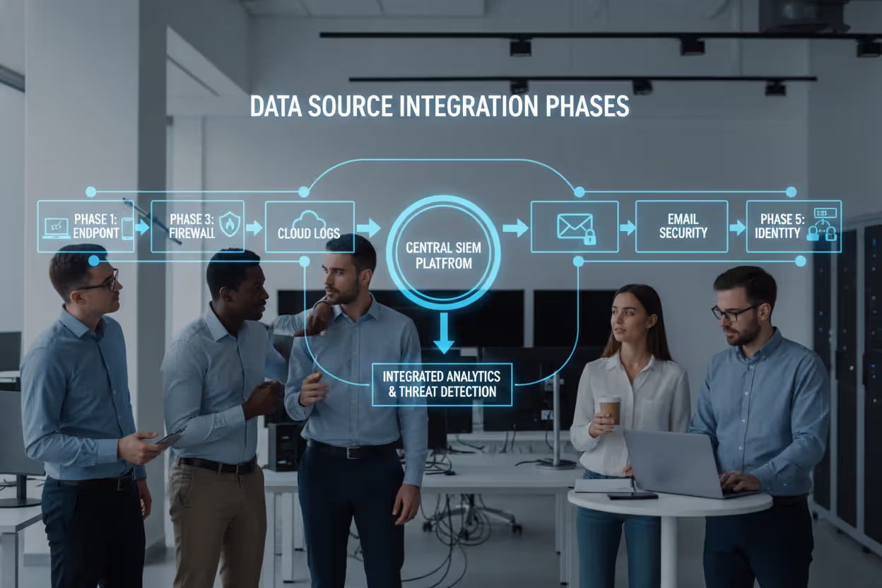 Security team planning phased migration from EDR to XDR with integrated data sources