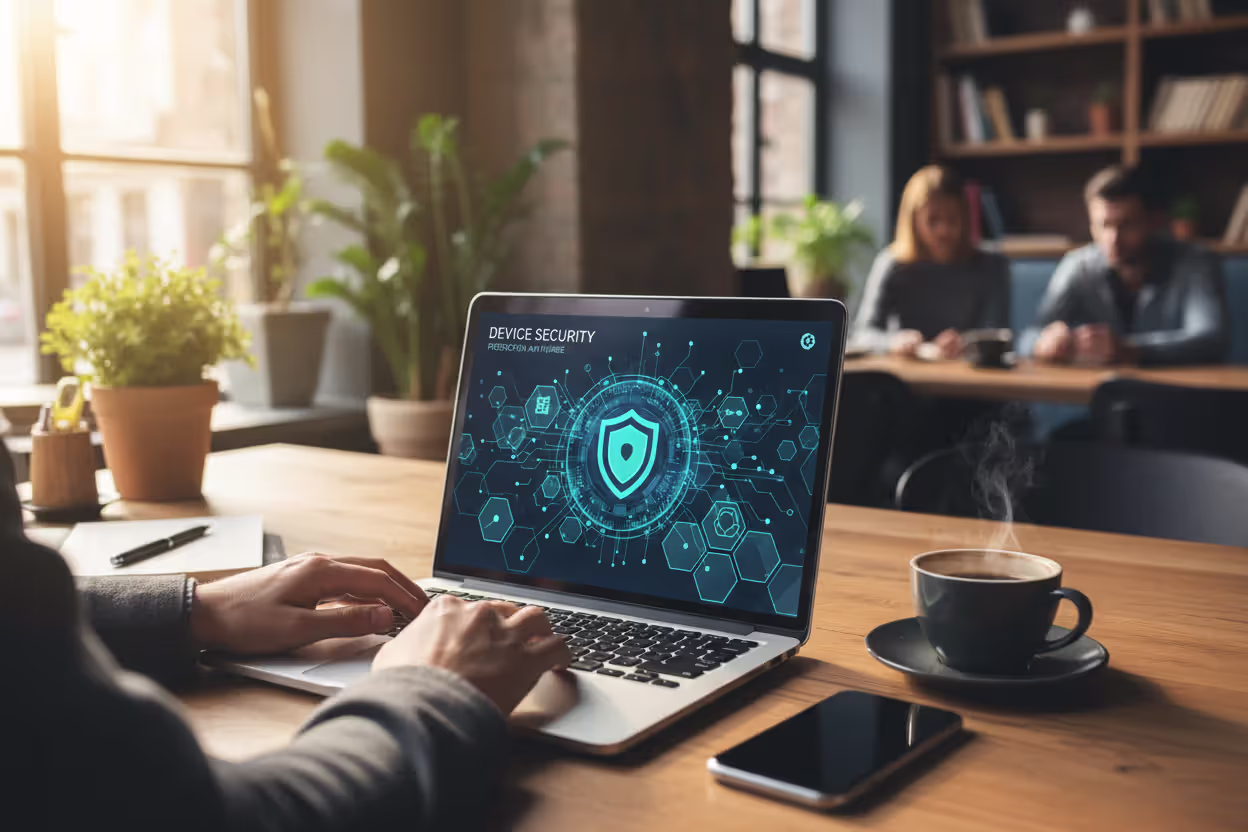 Remote employee protected by endpoint security agent