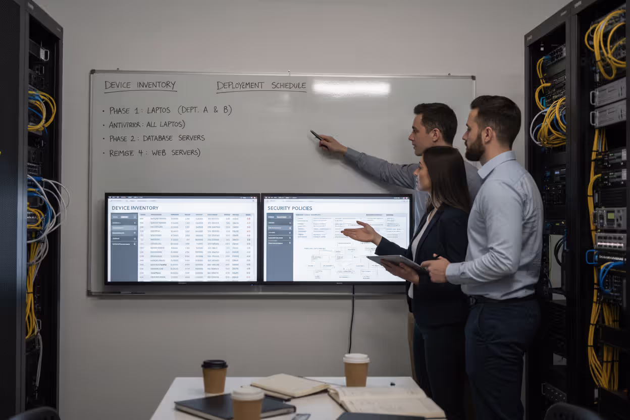 IT team deploying endpoint monitoring across company devices