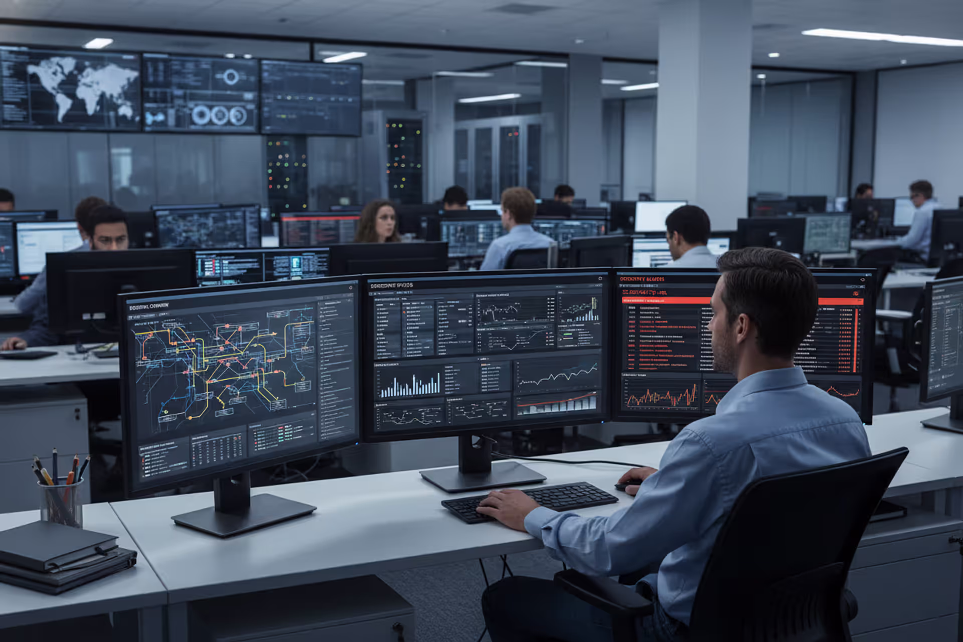 Security analyst monitoring endpoints across enterprise devices