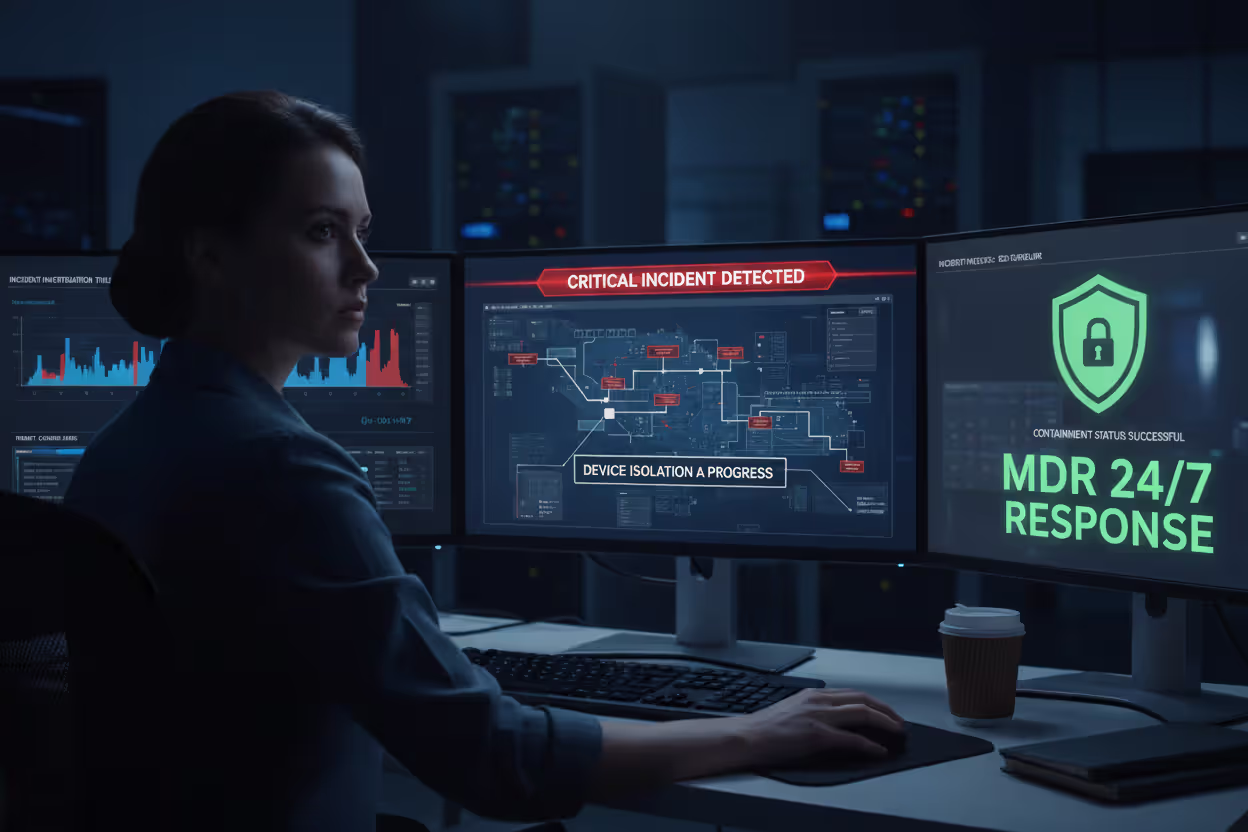 SOC analyst responding to an endpoint threat during overnight monitoring