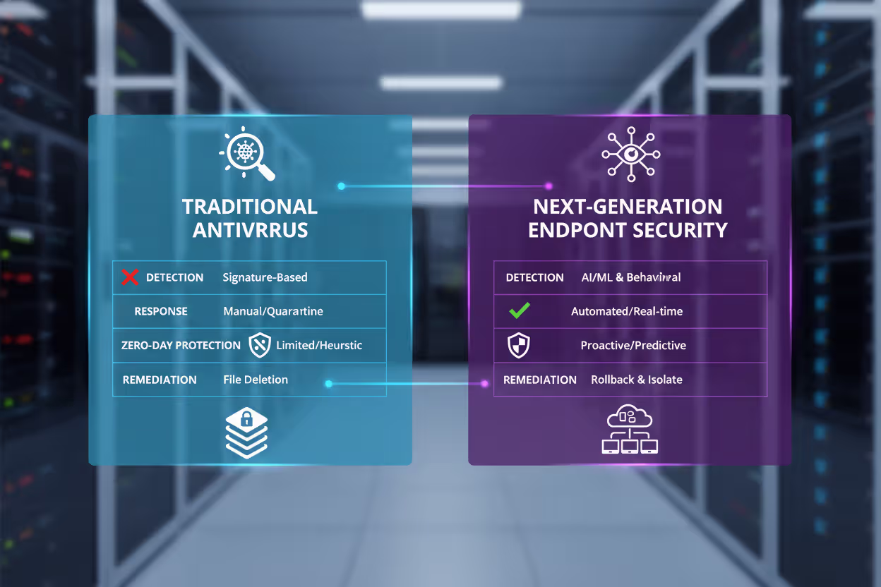 Infographic comparing traditional antivirus and next-generation endpoint security