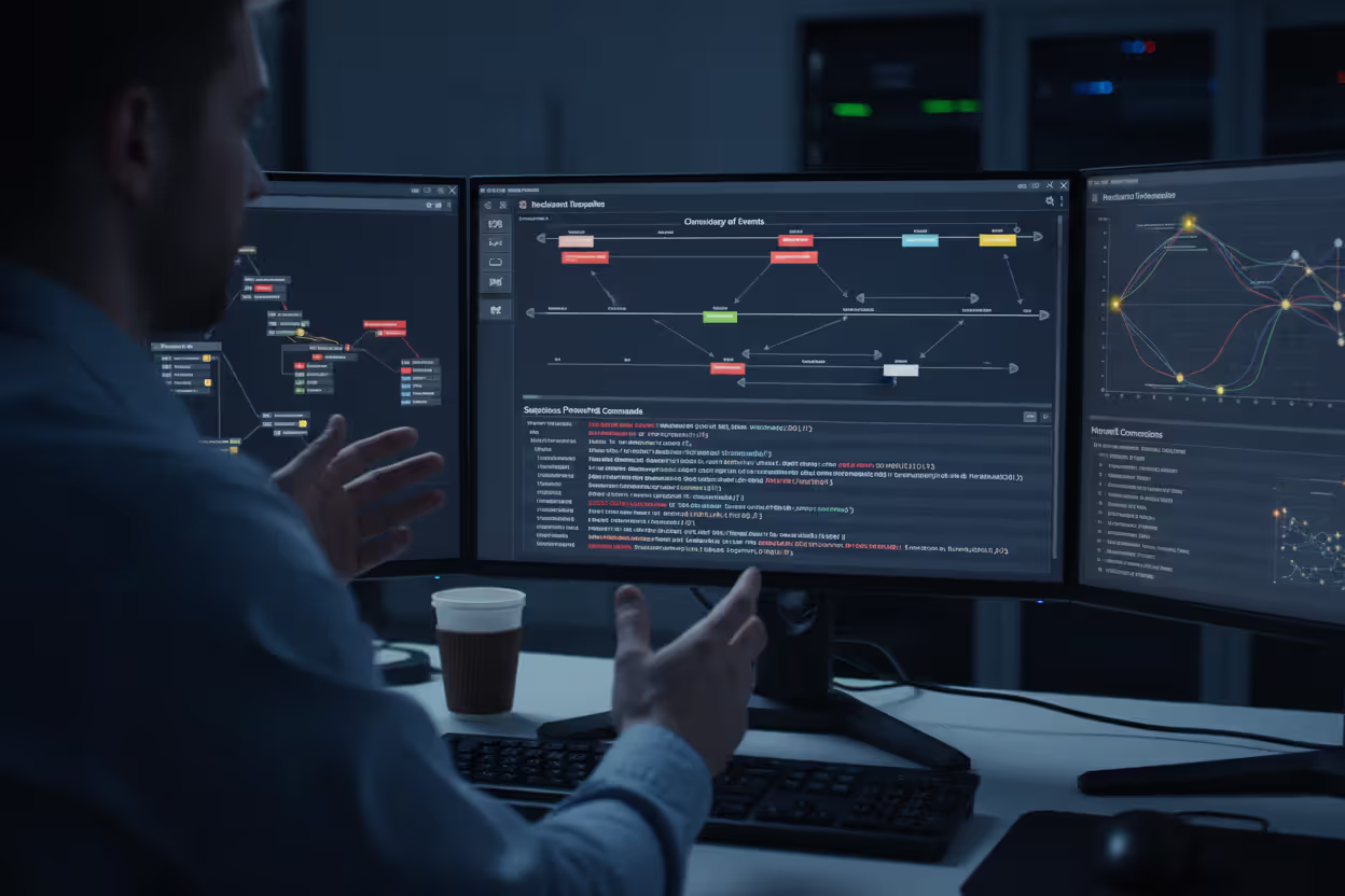 Security analyst investigating endpoint incident timeline and process chain