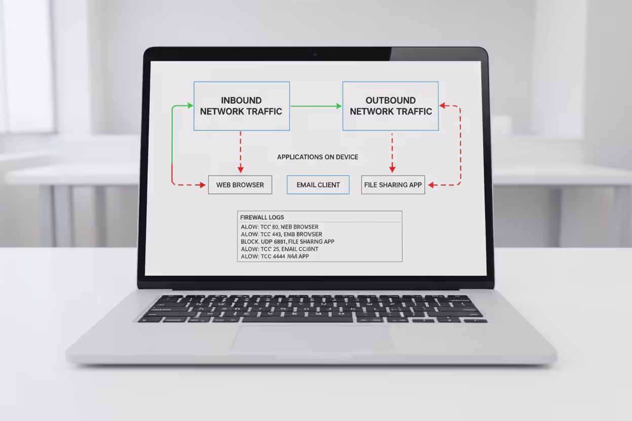 Diagram of endpoint firewall filtering inbound and outbound traffic