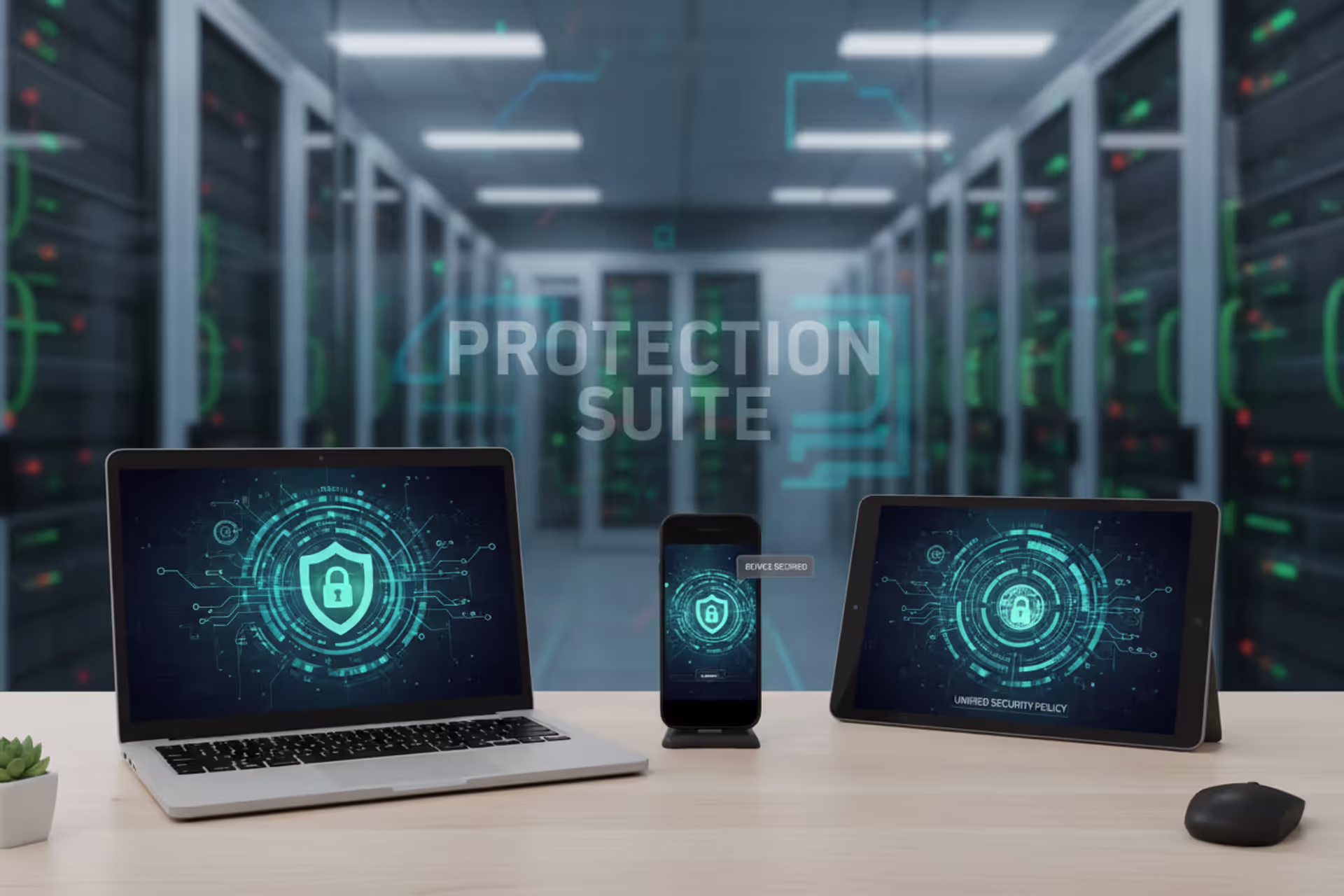 Endpoint security policy protecting laptops, phones, tablets, and corporate devices