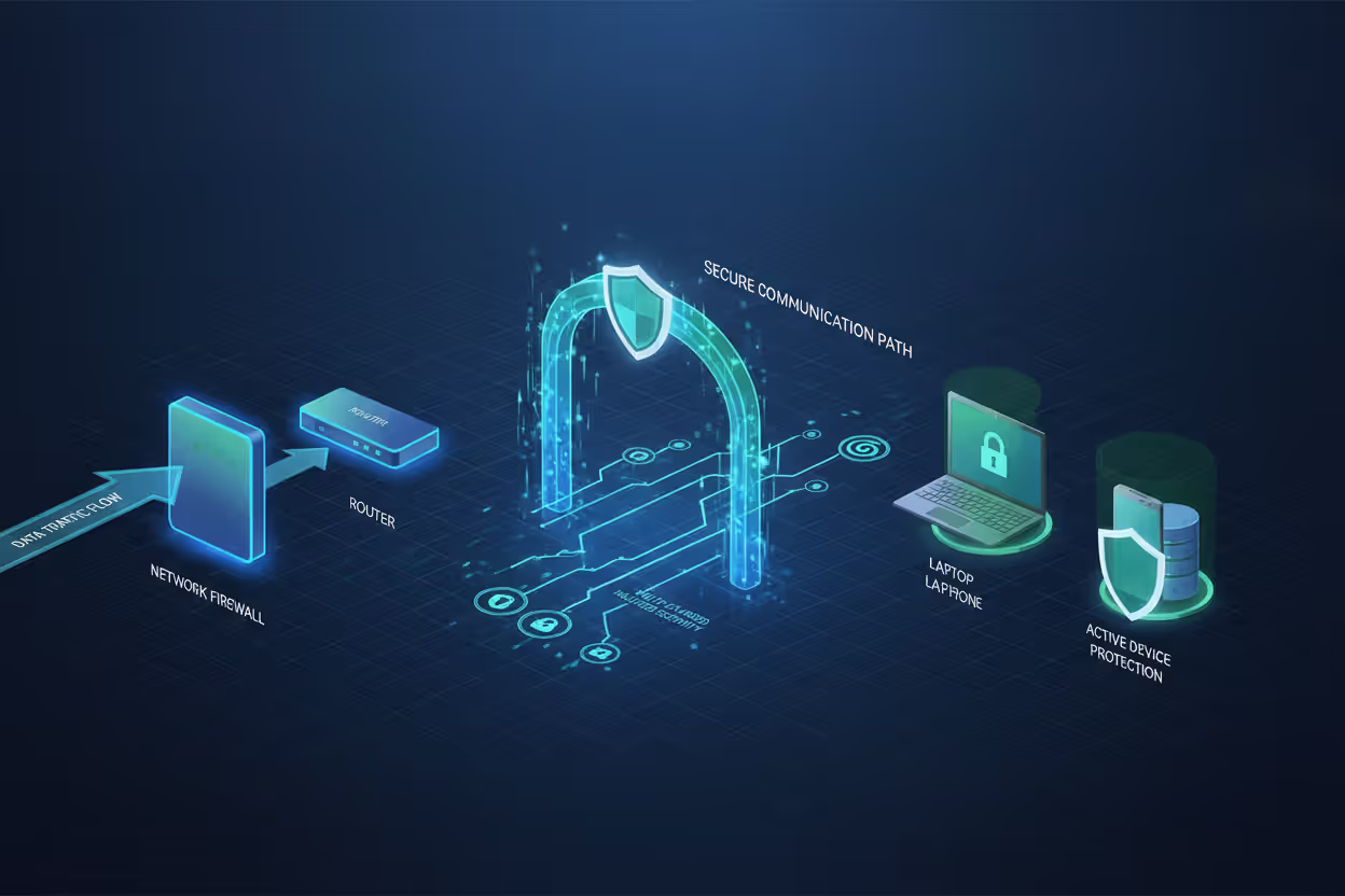 Diagram showing network security and endpoint security working together