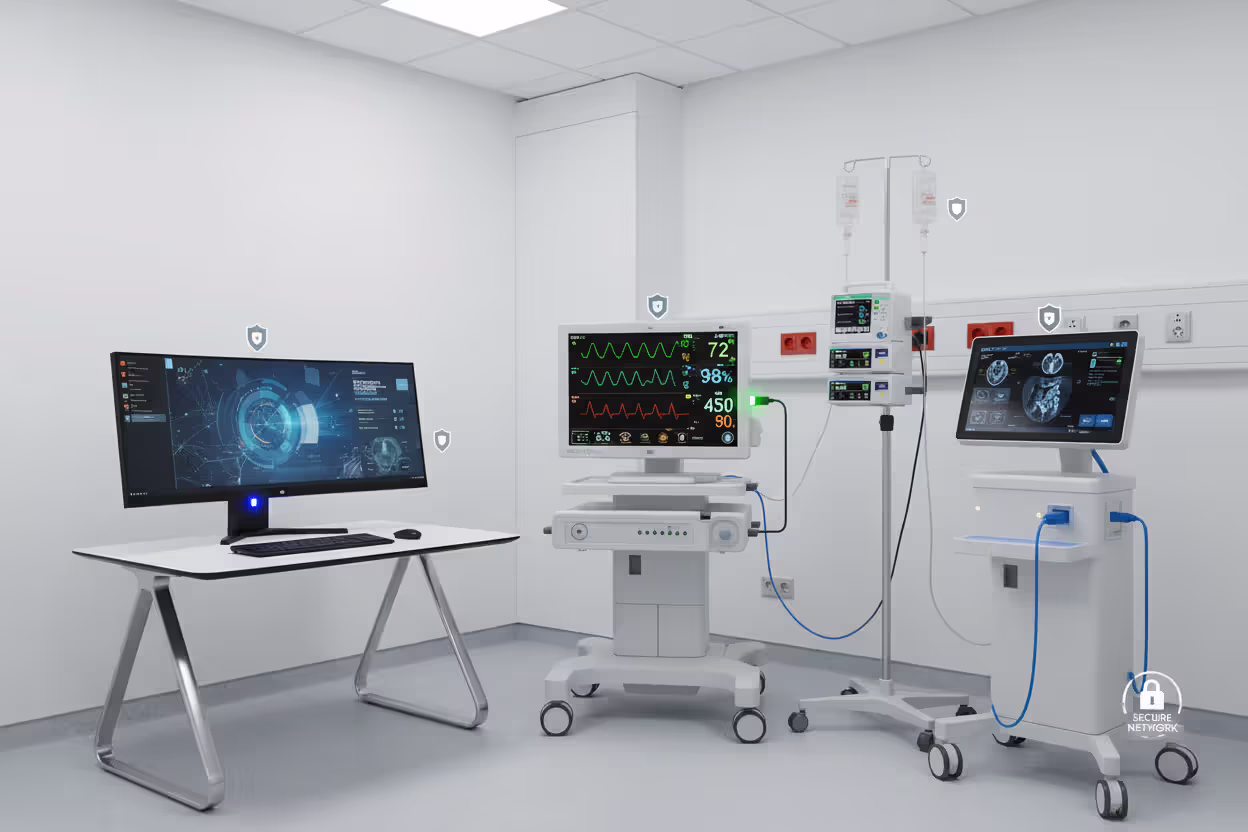 Network-connected medical devices and workstation in a hospital