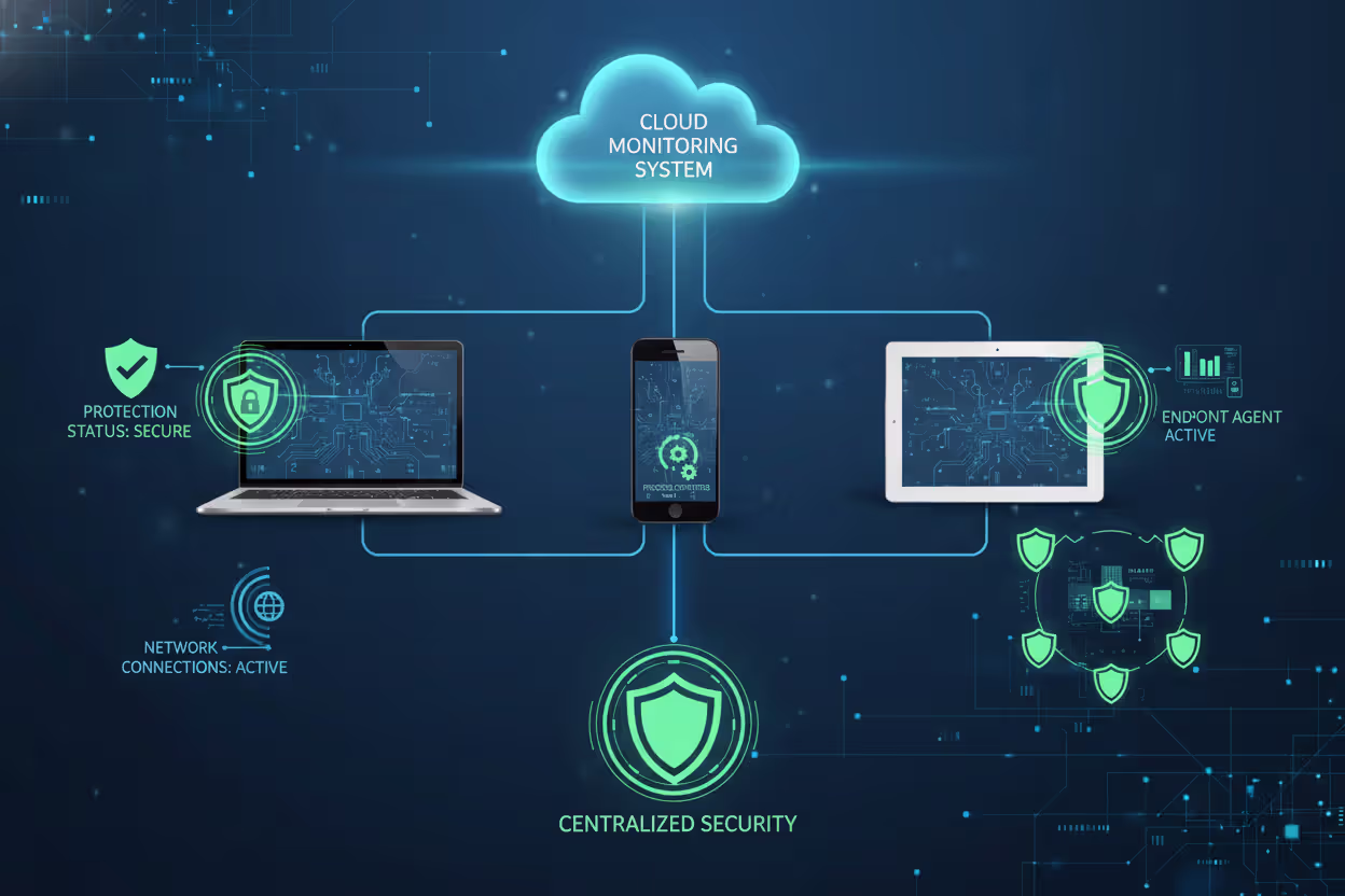 Endpoint agent monitoring laptop phone and tablet
