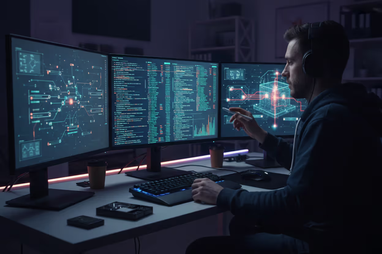 Security analyst simulating a cyberattack during a red team exercise