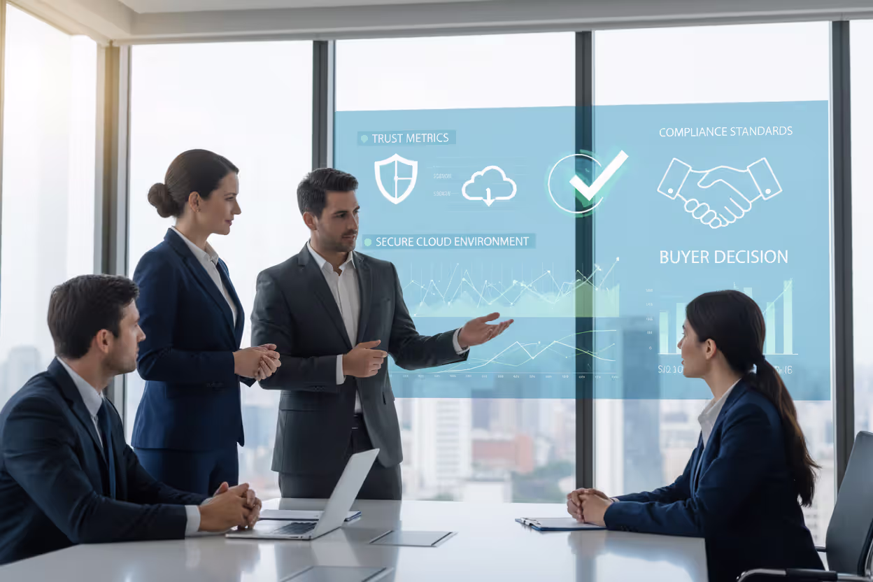 Business meeting about security compliance and customer trust