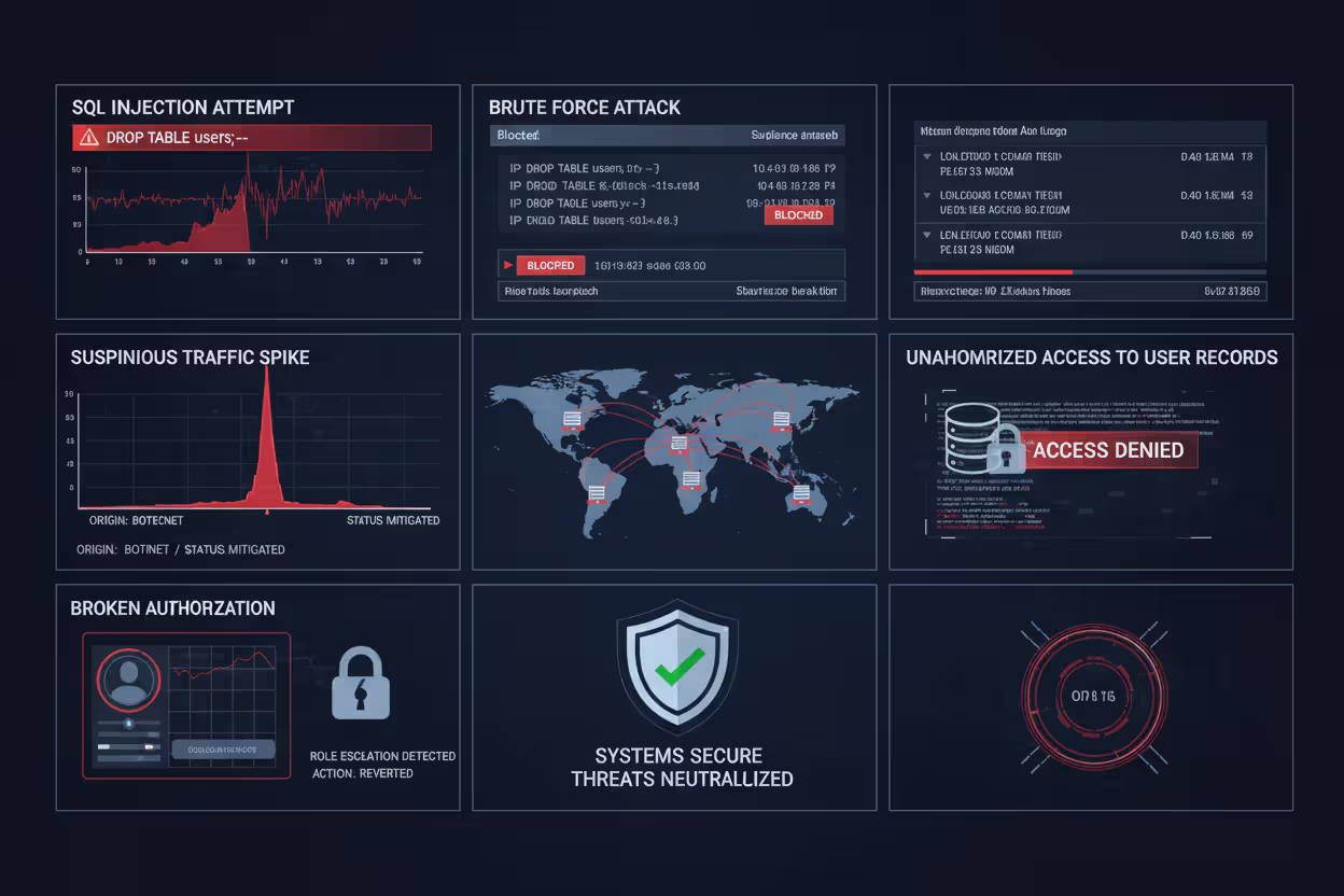 API security threats including injection brute force and unauthorized access