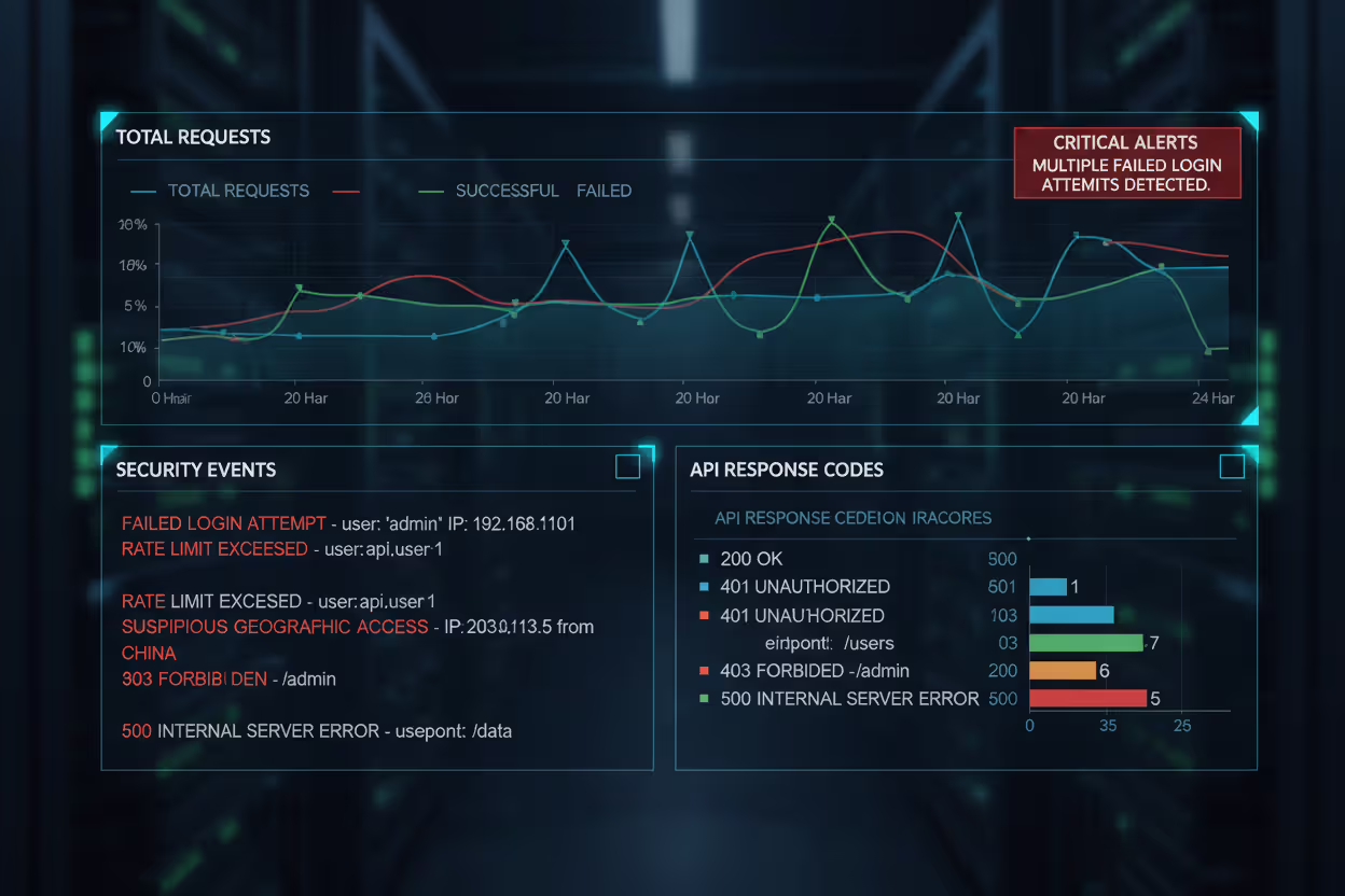 API monitoring dashboard with logs alerts and traffic analytics