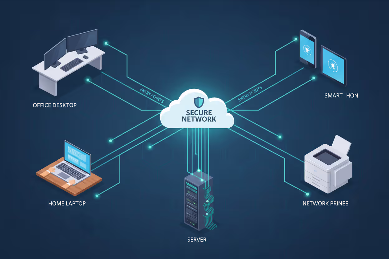 Multiple business endpoints connected to a secure corporate network