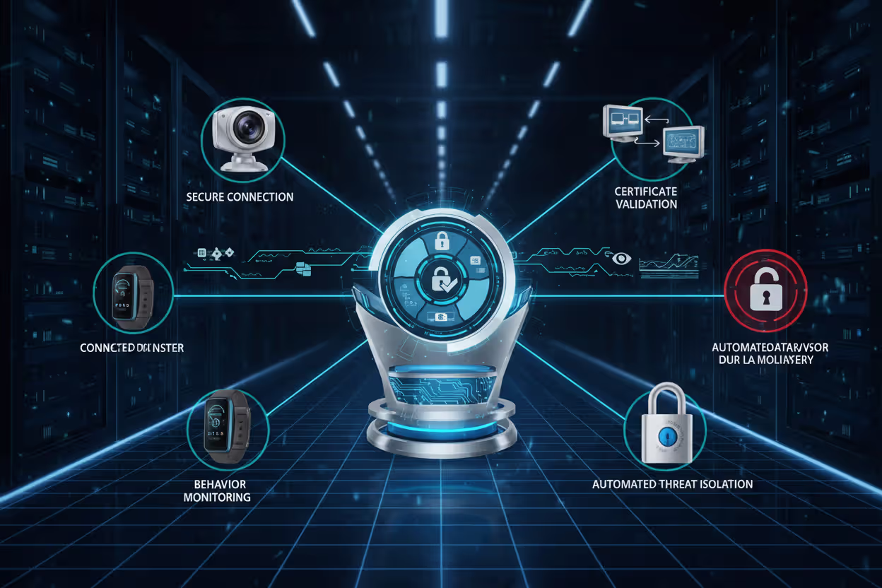 IoT endpoint security lifecycle with onboarding, monitoring, and threat response
