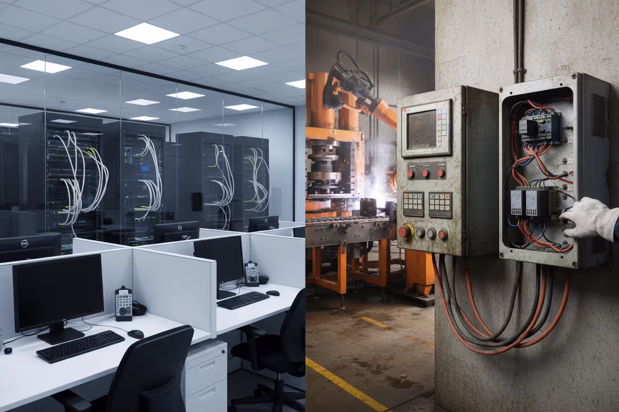 Comparison of office IT systems and industrial OT systems